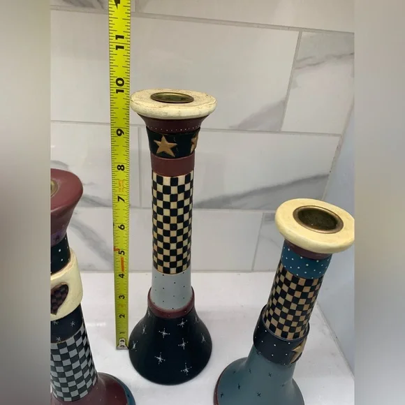 Vintage Williraye Studio Colorful Checkered American Candle Holders - Picture 8 of 9